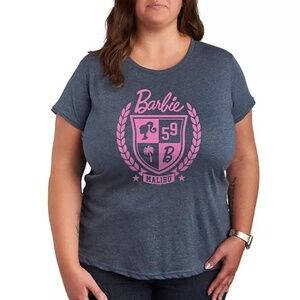 Barbie Malibu Pink Print Short Sleeve Cotton T-Shirt Tee Plus Size 1XW Blue